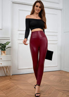 1 x RAW Customer Returns Everbellus Women PU Leather Leggings Skinny Elastic High Waist Faux Leather Pants Red X-Large - RRP €24.1