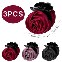 1 x Brand New 3PCS Rose Flower Hair Holder,Rose Hair Pins,Rose Flower Jaw Clips,Hair Barrettes Black Pink Red Accessories for Women and Girls - RRP €15.6