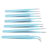 1 x Brand New ChgImposs 6pcs Anti-Static Stainless Steel Precision Tweezers Set 116mm-133mm for Crafts Jewelry Electronics Lab Work Soldering Sky Blue - RRP €22.8