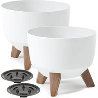 1 x RAW Customer Returns PECZEKO matt flower pot - decorative pots for flowers and herbs - solid and lightweight round plastic pots for living and dining rooms, kitchens, terraces, balconies - set of 2 - white, 29 cm  - RRP €24.99