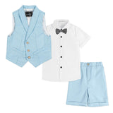 1 x RAW Customer Returns LOLANTA 4-piece children s leisure suit set, boys summer festive wedding suit, short-sleeved shirt, bow tie, vest, shorts, blue, 150 - RRP €37.91