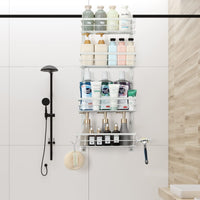 1 x RAW Customer Returns Shower shelf for hanging, shower shelf without drilling, bathroom shelf with 4 levels, bathroom shelf, shower basket for hanging over the shower door with soap dish for bathroom storage, white - RRP €32.5