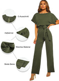 1 x RAW Customer Returns Dokotoo Women s Long Sleeve Elegant Round Neck Backless Jumpsuit Sexy Belted Pants S-XL Green Z XXL - RRP €49.99