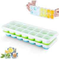 10 x Brand New Silicone Ice Cube Tray with Lid 2 Pieces 14 Compartment Silicone Ice Cube Tray LFGB Certified BPA Free Green Blue Stackable Ice Cube - RRP €98.0