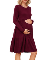 1 x Brand New MAVIS LAVEN Women s Maternity Dress Rib Knit Crew Neck Long Sleeve Casual Maternity Dresses for Photo Shoot Baby Shower, Wine Red XL - RRP €27.06