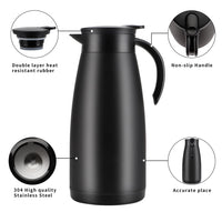 1 x RAW Customer Returns Olerd insulated jug 1.5 L, stainless steel thermos flask, double-walled vacuum coffee pot teapot, thermos flask for coffee, tea, water, drink black  - RRP €25.99