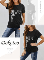 1 x RAW Customer Returns Dokotoo T-Shirt Women Summer Short Sleeve Tops Dandelion Print Tee Tops Casual Round Neck Loose Shirts Blouses, Black, XXL - RRP €26.21