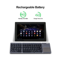 1 x RAW Customer Returns AURTEC Foldable Bluetooth Keyboard with Touchpad Wireless Touch Keyboard, Rechargeable Portable Mini Keyboard for PC, Tablet, Android, Smartphone Dark Gray - RRP €38.29