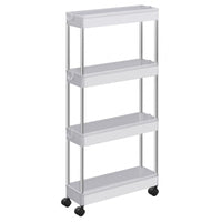 1 x RAW Customer Returns SONGMICS Auxiliary Cart with 4 Level Wheels, Plastic Kitchen Cart, Narrow Storage Cart, Saves Space, for Bathroom, Kitchen, Office, 40 x 12.5 x 88 cm, White KSC08WT - RRP €22.99