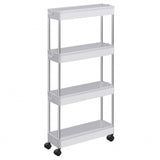 1 x RAW Customer Returns SONGMICS rolling cart, kitchen trolley with 4 levels, kitchen shelf, niche shelf, with 6 hooks, 360 rotating wheels, lockable, steel frame, bathroom, kitchen, office, white KSC08WT - RRP €22.99