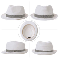 1 x Brand New Comhats Straw Trilby Hat for Men and Women - Summer Hat with UV Protection - Fedora Style - Natural Straw Hat - Beach Hat for Men - Unisex Summer Hat White XXL - RRP €27.22