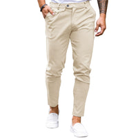 1 x RAW Customer Returns Feziakuk Men s Chino Pants Cotton Slim Fit Trousers Casual Stretch Pants Men Pull-On Pants, Beige L - RRP €35.99