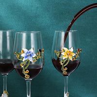 1 x RAW Customer Returns Handmade Painted Enamel Flower Gin Balloon Glass Wine Glass Set, Red Wine Set of 2, Birthday Gift for Women Mom Friends Mother s Day Lead Free Blue Lily Set of 2  - RRP €18.54