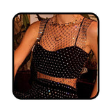 1 x RAW Customer Returns Ushiny Mesh Crystal Top Festival Outfit Rhinestones Fishnet Hollow Out Tank Top Glittering Body Accessory for Women and Girls Black  - RRP €23.66