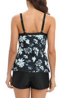 1 x RAW Customer Returns AOQUSSQOA Women s Floral Halter Tankini Set with Shorts High Waist Sporty Swimsuit Bikini Black Flower, XXL  - RRP €32.99