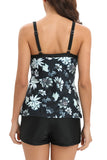 1 x RAW Customer Returns AOQUSSQOA Women s Floral Halter Tankini Set with Shorts High Waist Sporty Swimsuit Bikini Black Flower, XXL  - RRP €32.99