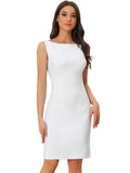 1 x RAW Customer Returns Allegra K Women s Sheath Dress Sleeveless Boat Neck Casual Elegant Office Dress White L - RRP €42.99