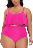 1 x RAW Customer Returns Viottiset Women s Plus Size 2 Piece Tankini Set Tummy Control Ruffle Ruched Swimsuits Crop Top Bikini Rose Red XL - RRP €40.33