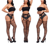 1 x Brand New QIDISHUI Women s Fishnet Stockings Sexy Pantyhose High Waist Fishnet Pantyhose Garter Belt Stockings One Size, Black Fishnet Tights-1644  - RRP €24.0