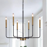 1 x RAW Customer Returns MRHYSWD Black and Gold Chandelier Vintage Rustic Industrial, 6 Lights Ceiling Chandelier Living Room Kitchen Bedroom Hallway Hall Classic Suspension Chandelier, Large Ceiling Light Chandelier - RRP €90.73