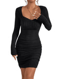 1 x RAW Customer Returns GORGLITTER Women s Figure-hugging Dress Lace Trim Sweetheart Neck Bodycon Mini Dress Long Sleeve Pencil Party Dress Casual Dress Black S - RRP €28.22