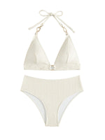 1 x RAW Customer Returns GORGLITTER Triangle Bikini Women Set Halterneck Bikini With Chain Two Piece Swimsuit Bikini With Ring Swimwear Swimsuit Beige XL - RRP €33.99