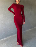 1 x RAW Customer Returns Loalirando Women s Long Dress Backless Dress Women Elegant Dress Long Sleeve Women s Ceremony Dress Party Dress Bodycon Deep V-Neck Evening Cocktail Dress Red, M  - RRP €39.45