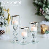 6 x Brand New Crystal candle holder glass silver tealight holder - Romadedi candle holder for pillar candles floating candles tealight golden wedding dining table table decoration living room tray grave decoration, 2 piece set - RRP €146.76