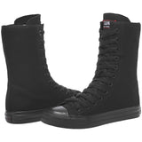 1 x RAW Customer Returns rismart Women Canvas Mid Calf Boots Punk High Tops Lace Up Shoes Black,41 EU  - RRP €58.8