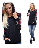 1 x RAW Customer Returns ABYOVRT Women s Hooded Sweatshirt Long Sleeve Floral Print Blouses Patchwork Tops Pullover T-Shirt,Black,XL - RRP €23.16