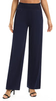 1 x RAW Customer Returns EXCHIC Women Solid Loose Straight Leg Palazzo Pants High Waist Elastic Casual Trousers with Pockets XL, Navy Blue  - RRP €27.98