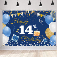 1 x RAW Customer Returns 14th Birthday Decoration Boy Girl, 14th Birthday Banner Blue, 14th Birthday Fabric Sign Poster, 14th Birthday Background Banner Boy Birthday Party Decoration - RRP €9.56