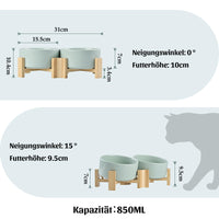 1 x RAW Customer Returns SPUNKYJUNKY 15 Tiltable Ceramic Dog Bowl with Wooden Stand Food and Water Bowl Non-Slip for Dogs and Cats with Flat Faces Small and Medium Dogs 850ml 2, Morandi Green  - RRP €39.31