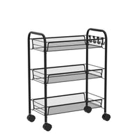 1 x RAW Customer Returns Ovicar Mesh Utility Cart, Rolling Basket, Stand for Kitchen and Bathroom, Full Metal Storage, Rolling Cart with Wheels and 4 Side Hooks 3 Tier Black - RRP €34.99