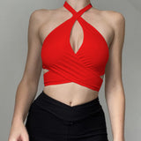 1 x RAW Customer Returns HTTOAR Women s Long Sleeve Hollow Out Crop Top Tank Top Various Wearing Ways with Metal Ring Red S - RRP €18.99