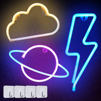 1 x RAW Customer Returns Neon light sign, pack of 3 lightning cloud planet space neon sign battery USB neon sign neon sign light neon signs light for bedroom, playroom, bar, party, children s room gaming sign - RRP €25.98