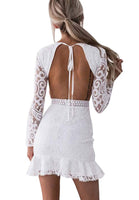 1 x RAW Customer Returns Loalirando Women s Beautiful Lace Dress Sheath Dress Backless Dress Festive Wedding Dresses Short White L, White  - RRP €24.12