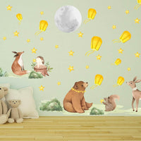 1 x Brand New SUPERDANT Watercolor Woodland Animals Wall Stickers Moon Kongming Lantern Removable Vinyl Peel and Stick Wall Decals Art Pictures Decorations Decor for Bedroom Living Room Mural - RRP €22.8