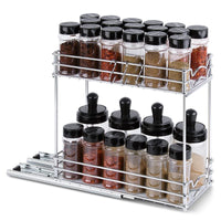 1 x RAW Customer Returns Spice Rack Organiser, Pull Out Spice Rack, Kitchen Cabinet Organizer with Cupboard Shelf, Storage Rack 2 Tier Spice Racks for Kitchen, Bottles Oil Ingredients Jars Cooking Silver 28 x 13 x 26 cm  - RRP €37.3