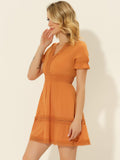 1 x RAW Customer Returns Allegra K Women s Short Sleeve V Neck Elastic Waist Solid Mini Dress Orange S - RRP €47.99