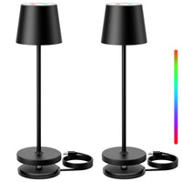 1 x RAW Customer Returns Keepoo LED table lamp, pack of 2, battery-operated table lamp, wireless, dimmable touch table lamp with USB charging station, warm white and 8 RGB colors, outdoor table lamp for restaurant, bedroom, bar, IP54, black - RRP €83.99