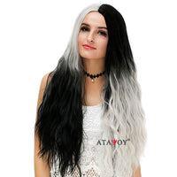 1 x RAW Customer Returns Women s Long Black Silver Gray Wig, ATAYOU Half Black Half Silver Gray Synthetic Wig for Carnival Carnival Holloween Costume Women - RRP €28.22