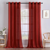 1 x Brand New MIULEE Sheer Curtains Grommet Window Panel Semi-translucent Linen Look Curtain Modern Kitchen Bedroom Living Room Home Decor Light Filtering with Red Cross Pattern 140 x 225 cm - RRP €35.59