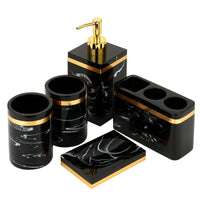 1 x RAW Customer Returns Resin Bathroom Accessories Set, Marble Bathroom Set 5 Piece Toothbrush Holder with Soap Dispenser, Gargle Cup, Soap Dish, Toothbrush Holder Black  - RRP €40.33