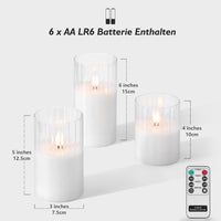 1 x RAW Customer Returns Rhytsing 3 white LED candles in a glass with timer function, ribbed glass flameless candles with remote control and batteries included, H 10 12.5 15cm - RRP €24.99