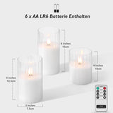 1 x RAW Customer Returns Rhytsing 3 white LED candles in a glass with timer function, ribbed glass flameless candles with remote control and batteries included, H 10 12.5 15cm - RRP €24.99