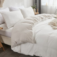 1 x RAW Customer Returns Freyamy reversible bed linen 135x200cm 2-piece white beige plain colours plain reversible bed linen washed microfibre soft bedding sets elegant duvet cover with zip and pillowcase 80x80cm - RRP €29.21