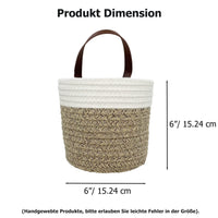 1 x RAW Customer Returns SOQKEEN Cotton Rope Basket, Pack of 2 Storage Basket Small Children with Leather Handles Woven Hanging Basket Made of Cotton Rope Woven Basket for Bathroom Storage Plants Kitchen Office Bedroom - RRP €18.14