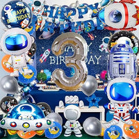 6 x Brand New Space birthday decoration 3 years set, space foil balloon party decoration, space balloons decoration children s birthday set, 3D astronaut rocket balloon birthday banner party kit - RRP €46.56