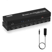 1 x RAW Customer Returns TCNEWCL 4K HDMI Splitter 1 in 8 Out Simultaneous 1x8 Audio Video HDMI Splitter with Power Supply, Supports 3D, HDCP, Compatibility with HDTV, Xbox, PS4, Blue-Ray Player, Projector - RRP €39.98